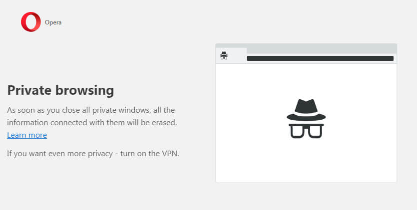 Opera Private Browsing window