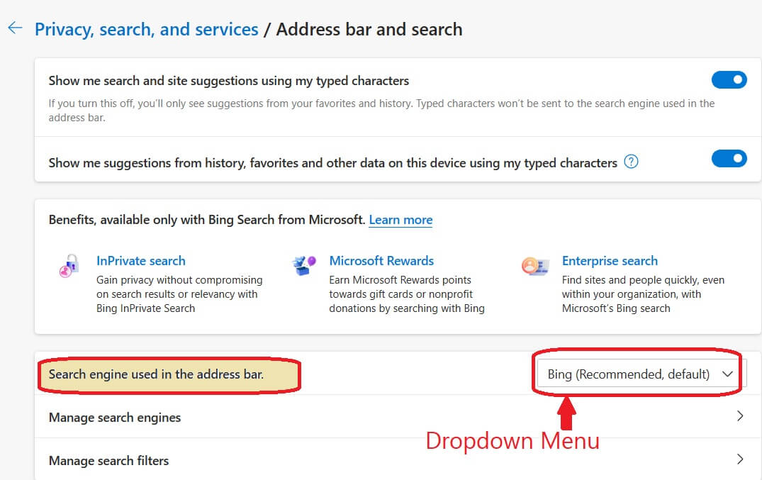 hange the Default Bing search in Edge Browser from Bing to Google